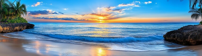 Wall Mural - Serene Sunset Over Tranquil Beachscape