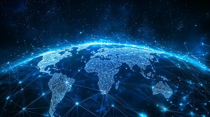 global network of interconnected points illuminated in blue