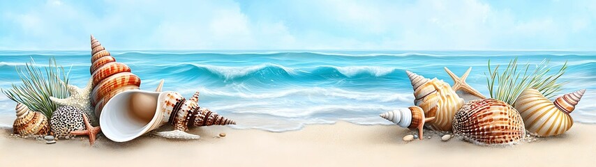 Wall Mural - Seashells on the Shore A Coastal Paradise