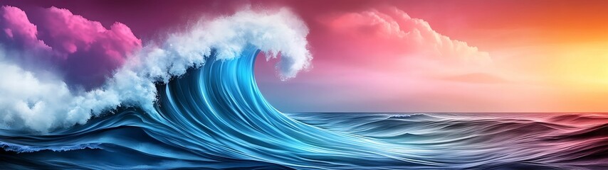 Wall Mural - A Majestic Wave Against a Stunning Sunset Sky