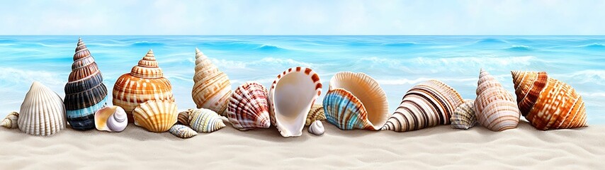 Wall Mural - A Beautiful Collection of Seashells on the Beach