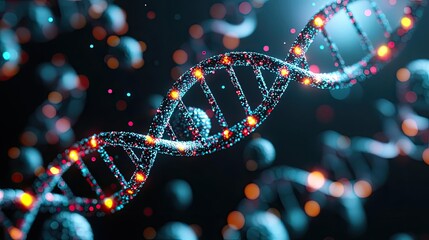 Poster - colorful dna helix structure on a dark background, close-up view.