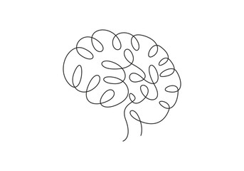 Poster - One continuous line drawing of human brain.  Hand drawn minimalism style. Brain line art vector illustration
