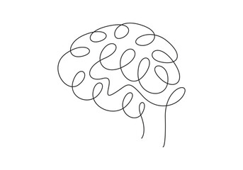 Poster - Continuous single line drawing of human brain.  Hand drawn minimalism style. Brain line art vector illustration