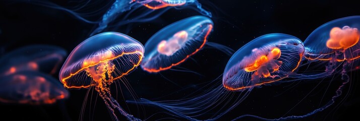 A glowing jelly fish with dark background