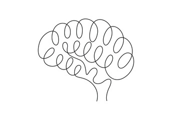 Poster - Human brain continuous one line drawing. Hand drawn minimalism style. Isolated on white background vector illustration