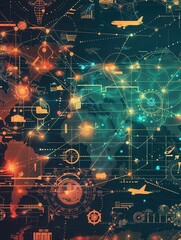 Aufkleber - Transport routes are clearly marked on a global map, featuring diverse modes of transport represented by recognizable icons. Generative AI
