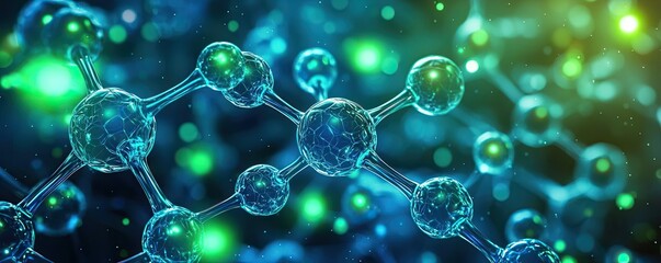 Poster - abstract molecular structure with vibrant colors on a dark background.