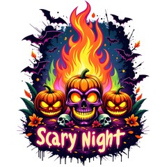 T-shirt Design of Halloween background with pumpkin scary night