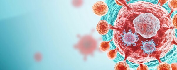 Poster - microscopic view of cells and viruses in vibrant colors, detailed illustration.