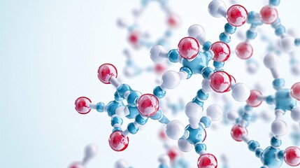 Close-up of molecular structure with colorful atoms on a soft background.