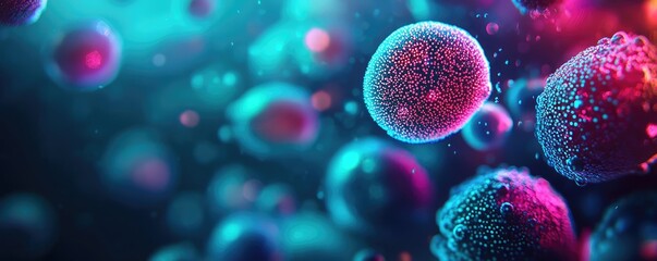Poster - microscopic view of colorful cells with a vibrant background.
