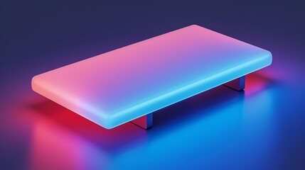 Poster - wallpaper empty glowing platform casting light on a reflective surface with a blue background