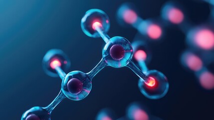 Poster - molecular structure with glowing atoms, dark background, scientific concept