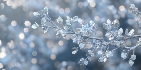 Silver glitter branch banner adorned with sparkling garland, perfect for festive winter decor