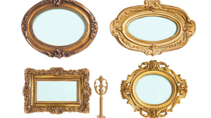 Poster - vintage collection of ornate photo frames on white background generative ai