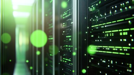Poster - Server Room with Green Lights