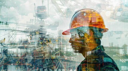 Poster - Construction Worker Silhouette with Industrial Background