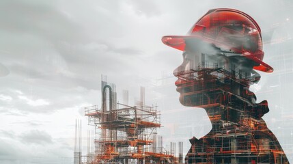 Poster - Construction Worker with Double Exposure Effect