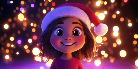 Wall Mural - Smiling little girl wearing a festive Santa hat, capturing holiday cheer and joy during Christmas celebrations