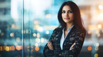 Poster - Indian businesswoman in emerging markets, showing a leader navigating growth in fast-developing economies, focusing on new opportunities and market expansion,