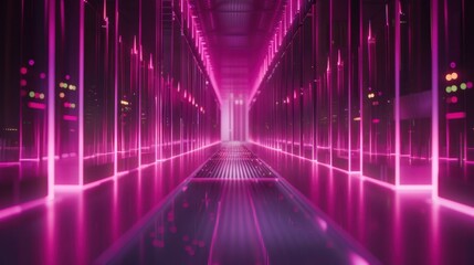 Poster - Futuristic Neon Corridor with Pink Lighting Effects