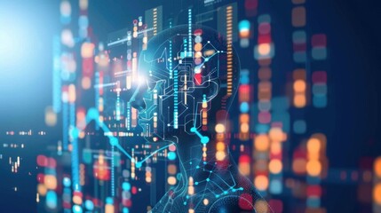 Poster - futuristic profile with digital data background