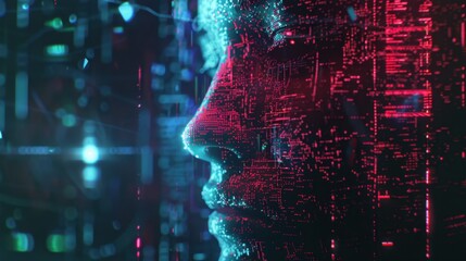 Poster - futuristic profile with digital data visualization