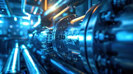 Poster - Industrial Pipeline with Blue Lighting Effect