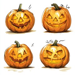 Halloween holiday carved pumpkin isolated over white background closeup view