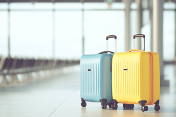 Two suitcases, one blue and one yellow