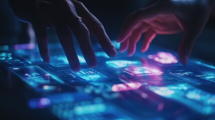 Poster - Hands Interacting With Futuristic Interface