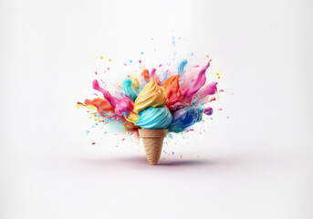 Poster - A colorful ice cream cone explodes into a flurry of bright paint.