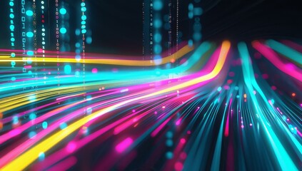 Poster - A blurry image of a colorful light show with lights. AI.