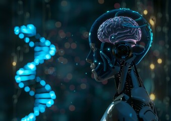 Poster - A robot with a human brain in its head. AI.