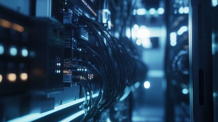 Poster - Server Room with Cables and Lights