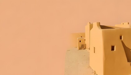 Cute New Mexico neighborhood Abstract 3D design. Adobe house. Sunny desert.