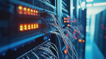Poster - Server Rack with Network Cables in a Data Center
