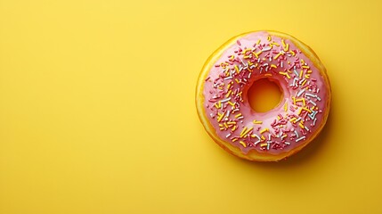 Poster - Donut on yellow background Top view Copy space : Generative AI