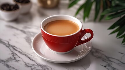 Aufkleber - Coffee with Indonesian flag on marble table Close up Top view : Generative AI