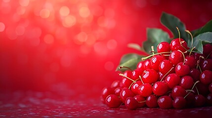 Aufkleber - Fresh cherries in creative lighting Red background : Generative AI