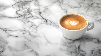 Aufkleber - Coffee espresso in white cup of marble table background Close up : Generative AI