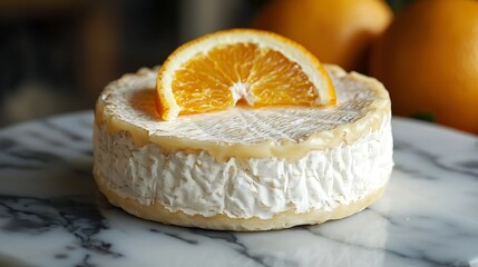 Poster - Cheese with washed orange rind French or German Marble table background Close up : Generative AI