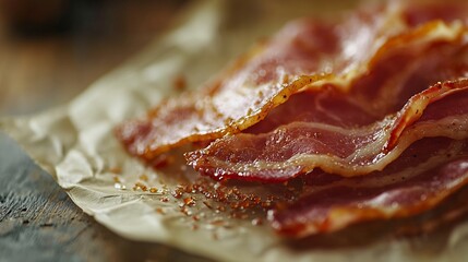 Aufkleber - Raw bacon slices on parchment paper Grey slate background Close up : Generative AI