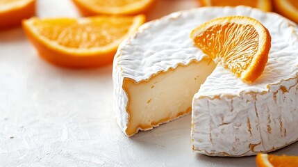 Poster - Cheese with washed orange rind White background Close up : Generative AI