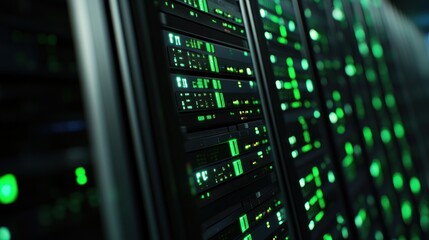 Poster - Server Racks with Green Lights