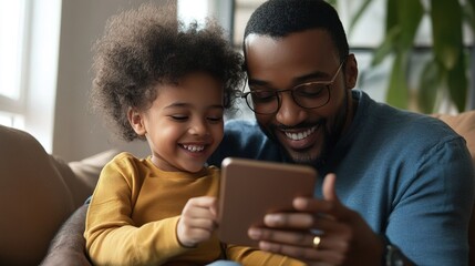 A parent and child engaging with an educational app together at home.