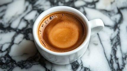 Aufkleber - Coffee espresso in white cup Marble background Close up : Generative AI