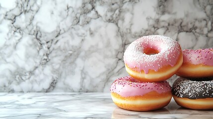 Poster - Assortment of donuts Marble background Close up : Generative AI