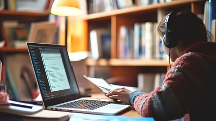 Poster - A student taking an online exam, monitored through a webcam.